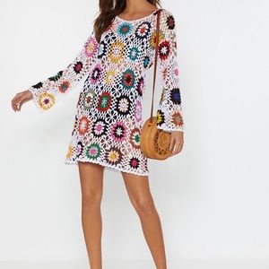 Nasty Gal Bright of Way Multicolored Crochet White Dress NO TAG SIZE SMALL